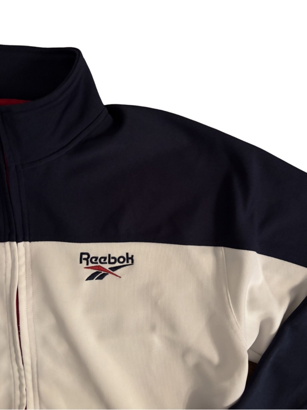 Vintage Reebok Navy and White Colorblock Full-Zip Jacket - Picture 2 of 4